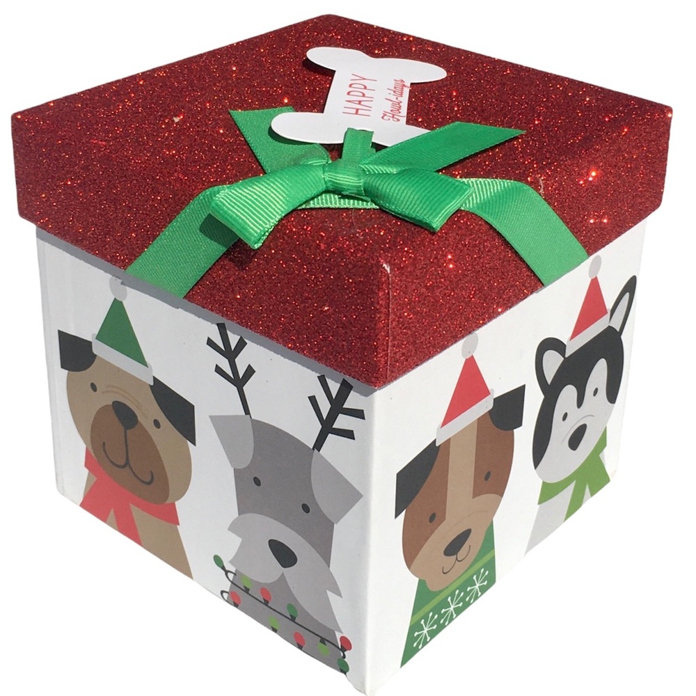 Howl-idays Dogs in Santa Hats & Reindeer Antlers Decorative Gift Box